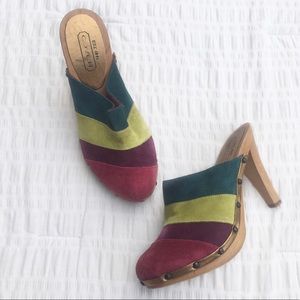 Coach Katy Patchwork Suede Wooden Mules 7.5